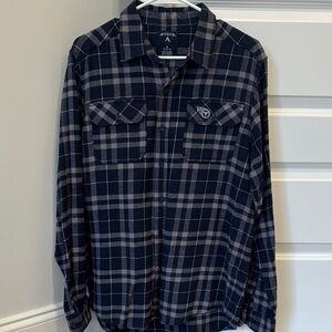 Antigua Men's Dark Checkered Button Down Shirt- Tennessee Titans
